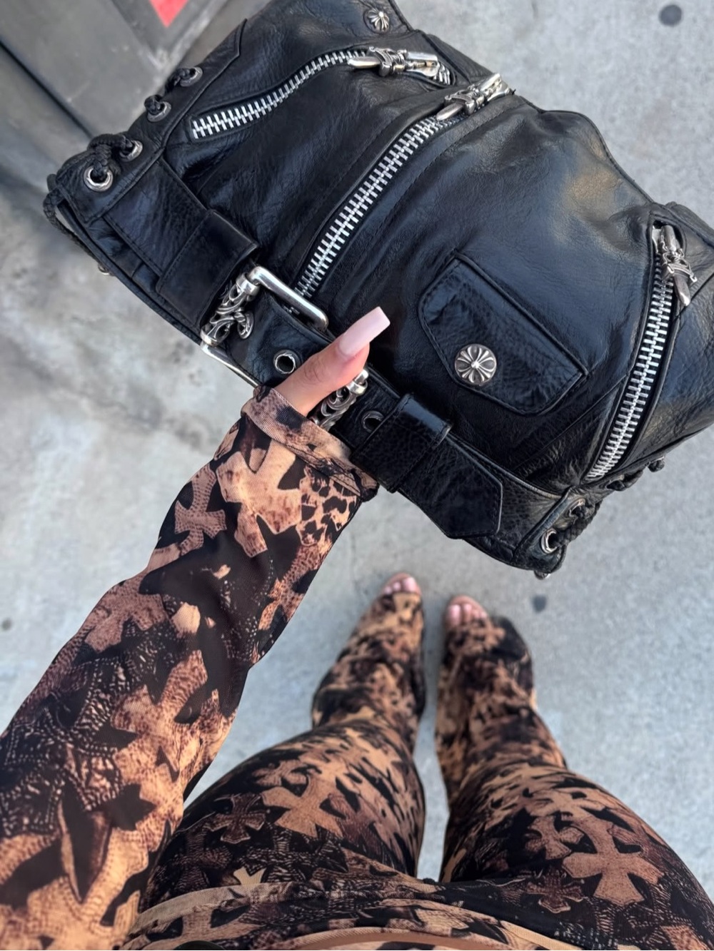 Chrome Hearts Tan and Black Cross-Print Flared pants - Picture 7 of 10